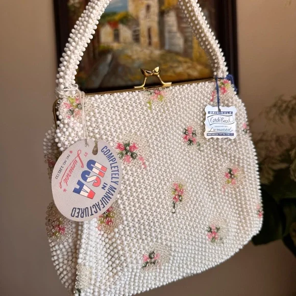 Vintage NWT Corde Bead Beaded Floral Purse Bag Deadstock - Picture 3 of 12